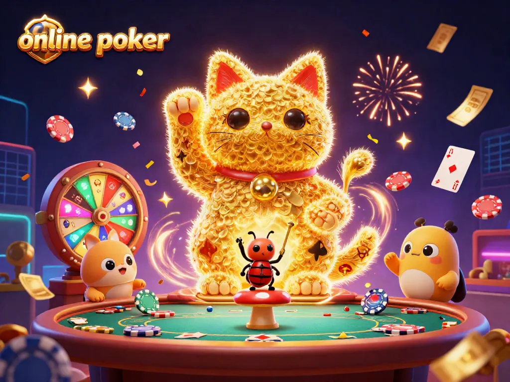 Engage in online poker with vibrant chips and cards in a dynamic casino scene.
