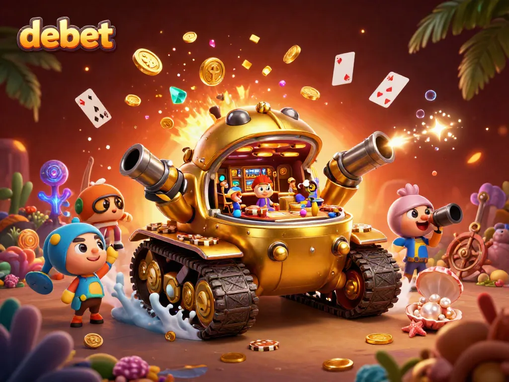 Experience thrilling gaming action at debet with a spectacular 3D casino illustration featuring dynamic characters and elements.