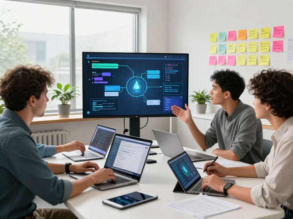 Engaging team collaboration on juicy chat ai development with dynamic discussions in a modern tech workspace.